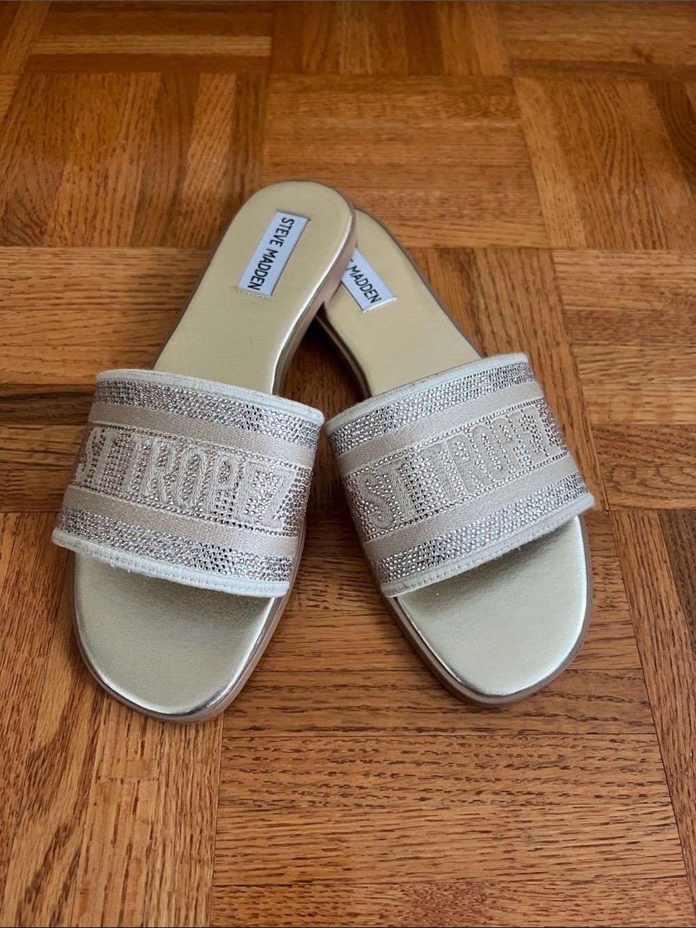 Steve Madden Neutral Embellished Slide Sandals Size 7.5